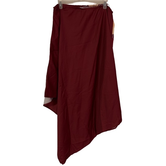 Burgundy Red Floral Flowers Print One Shoulder Batwing Sleeve Vacation Dress - Picture 6 of 7